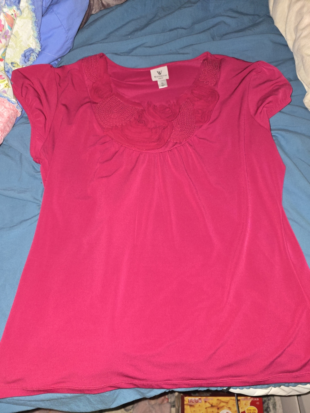 Worthington Hot Pink Flower Detail Short Sleeve Tee